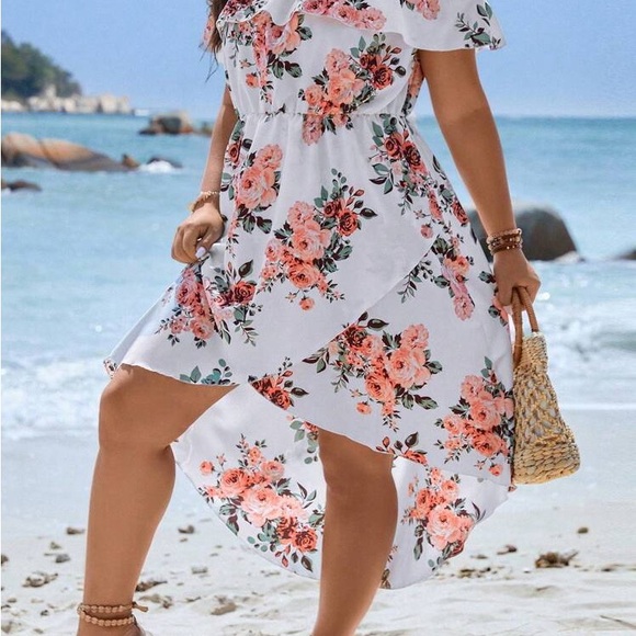 SHEIN Dresses & Skirts - SHEIN Floral High Low Dress - Pink and White